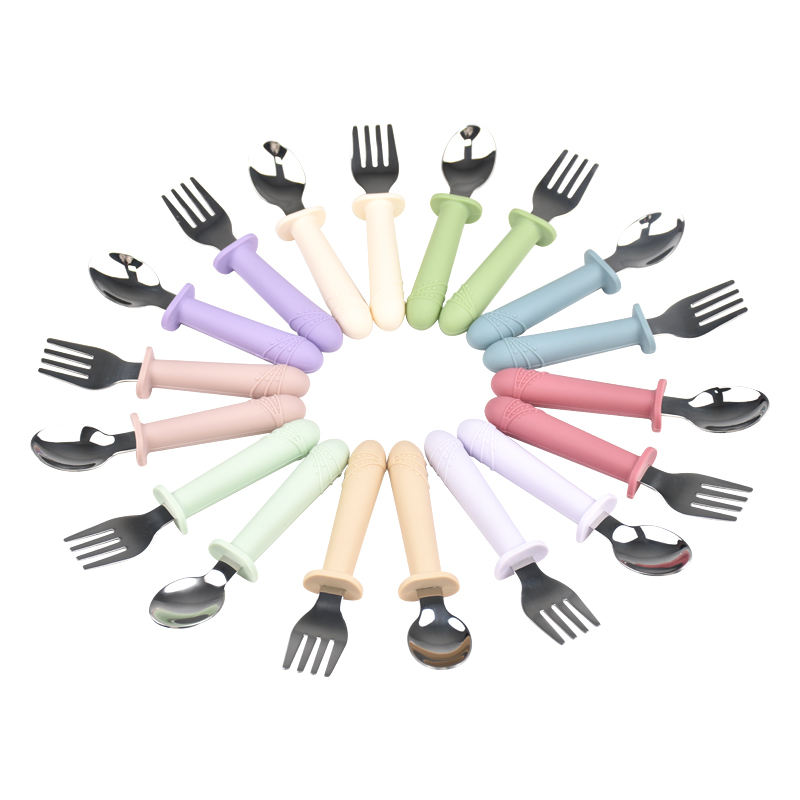 Silicone Long Handle Stainless Steel Fork and Spoon