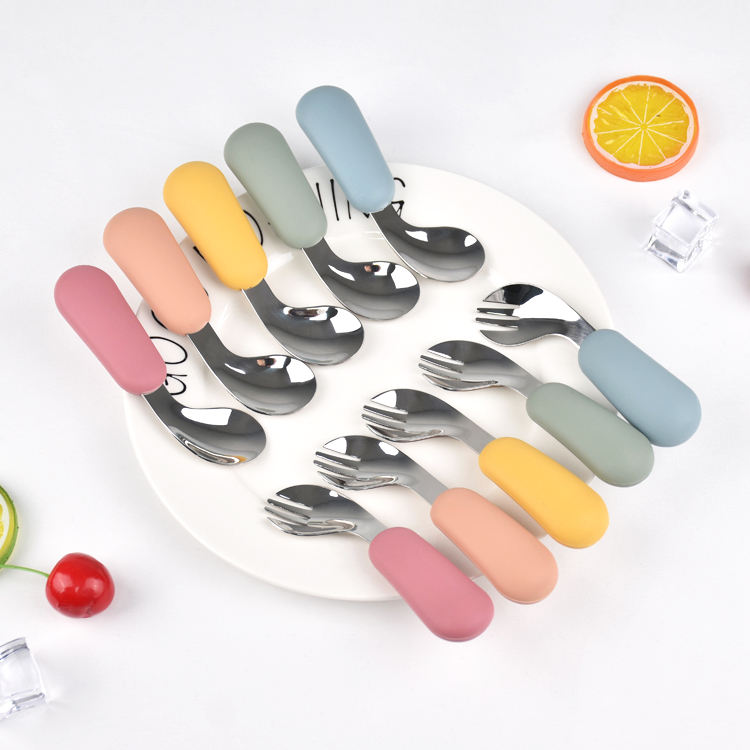 Silicone Skewed Spout Stainless Steel Fork and Spoon